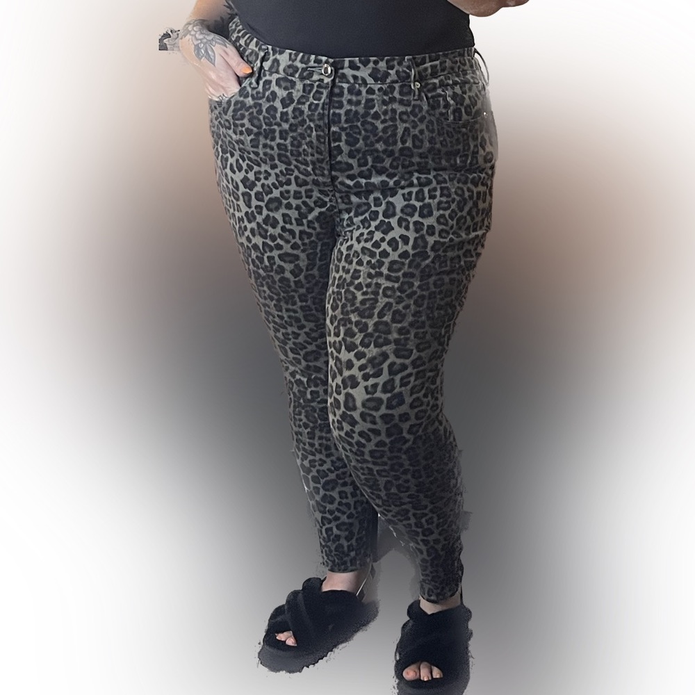 Good American green leopard print denim skinny jeans plus size 22